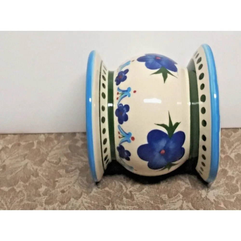 VTG Blue Ivory Ceramic Candle holder floral Mexican sunrise giftcraft pillar EUC